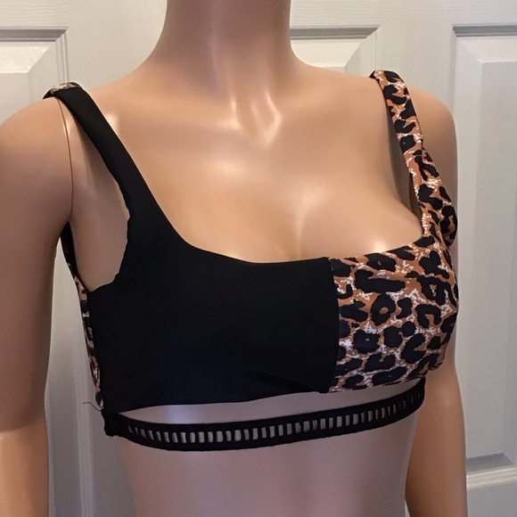 Shein Womens 2pc Colorblock Leopard Print Ladder Trim Bikini Set Size Large - Picture 2 of 6